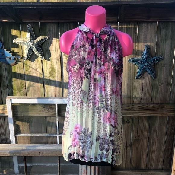 Spring Colors Flowing Floral Sleeveless Blouse, M - Picture 1 of 6